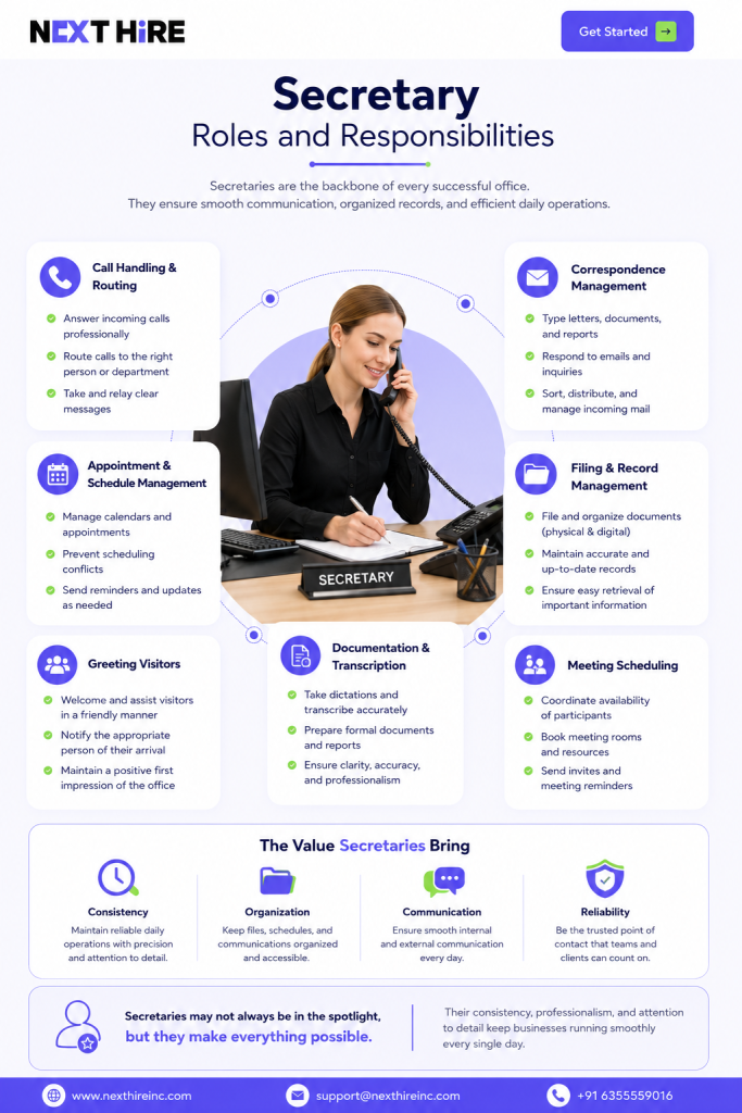 Secretary roles and responsibilities infographic