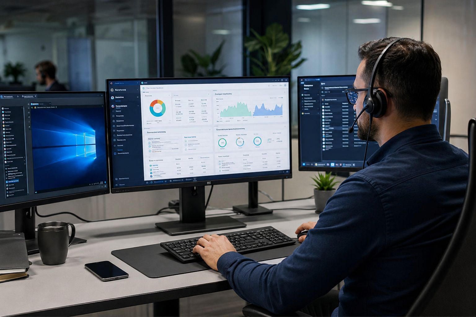 Tech support workspace with monitor