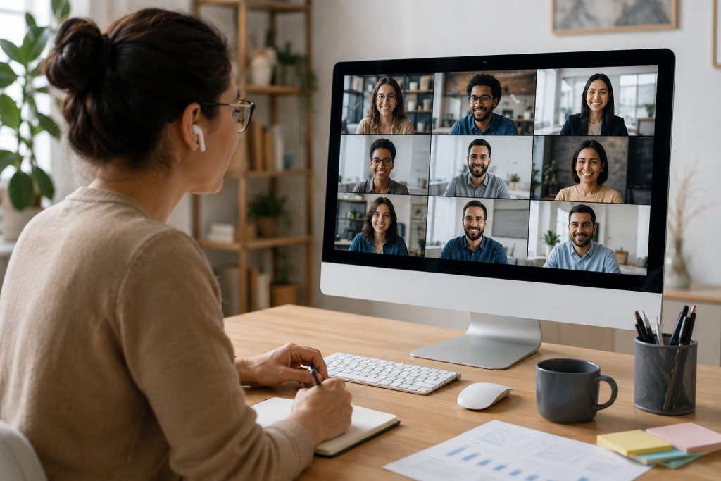 Modern home office during video call