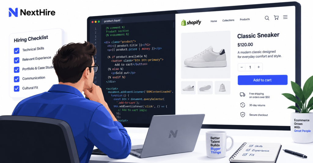 Business owner reviewing Shopify developer skills before hiring
