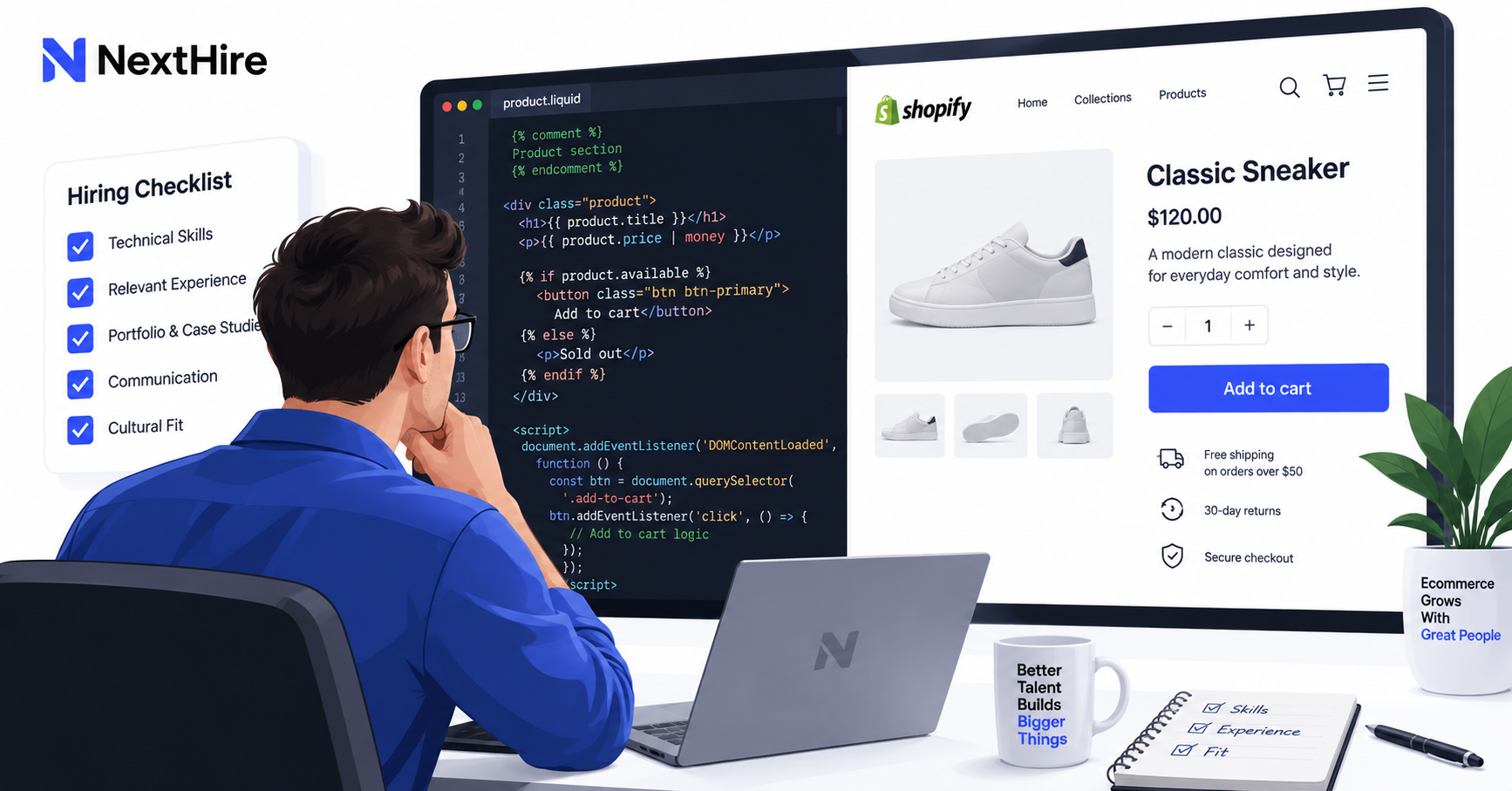 Business owner reviewing Shopify developer skills before hiring