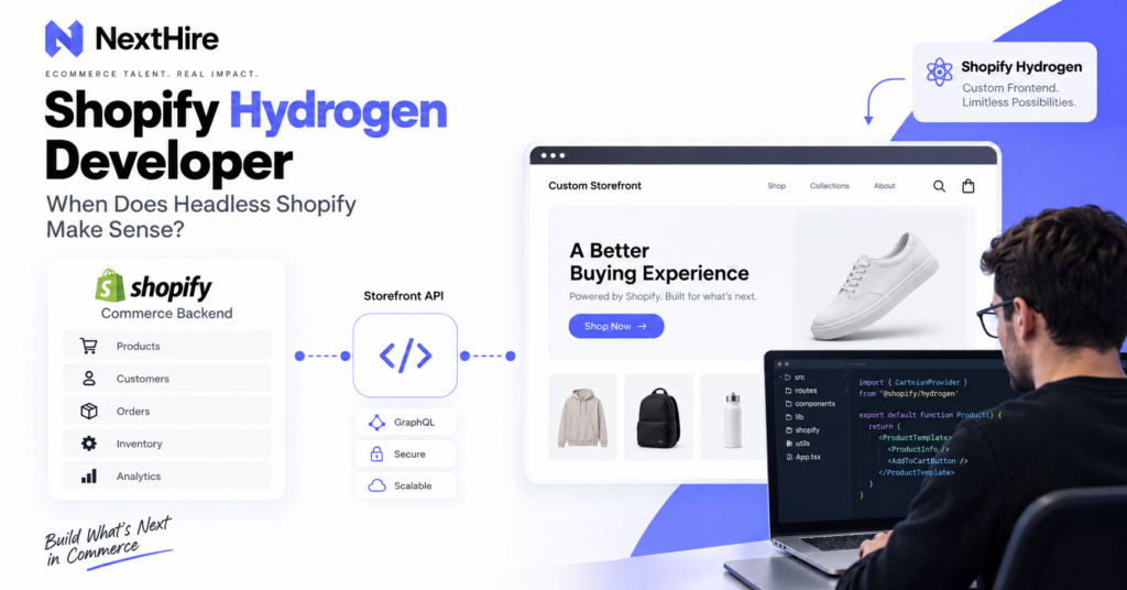 Shopify Hydrogen developer connecting a headless storefront to Shopify commerce services