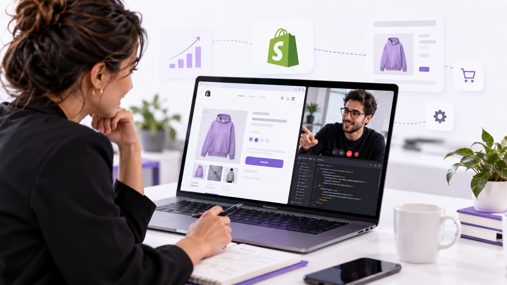 Business owner working with a Shopify developer on an ecommerce store